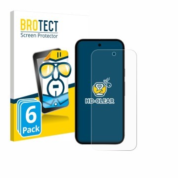 Parte frontal de un envase de producto con el logotipo de la marca BROTECT. Al lado se muestra el dispositivo Google Pixel 10a