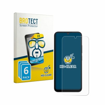 Front side of a product packaging with the brand logo BROTECT. Next to it is the device Xiaomi Redmi A7 Pro shown with the cor