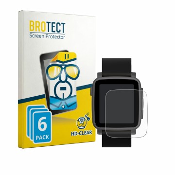 Front side of a product packaging with the brand logo BROTECT. Next to it is the device Pebble Time 2 2026 shown with the corr