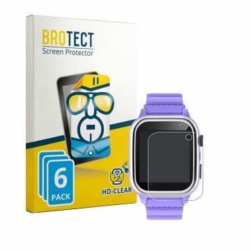 Vorderseite einer Produktverpackung mit dem Markenlogo BROTECT. Daneben ist das Gerät kaacly Kids Smartwatch 1.44