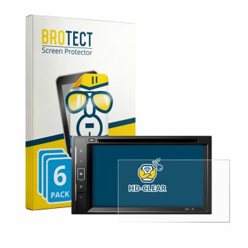 Parte frontal de un envase de producto con el logotipo de la marca BROTECT. Al lado se muestra el dispositivo Pioneer DMH-A240