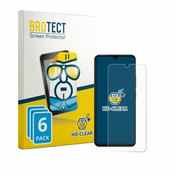 Parte frontal de un envase de producto con el logotipo de la marca BROTECT. Al lado se muestra el dispositivo Xiaomi Redmi 14R
