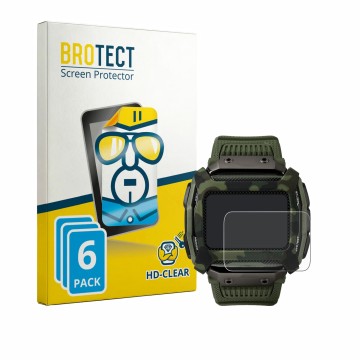 Parte frontal de un envase de producto con el logotipo de la marca BROTECT. Al lado se muestra el dispositivo Timex Command Sh