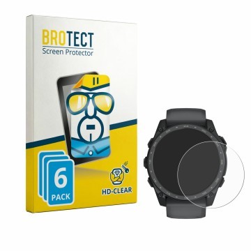 Front side of a product packaging with the brand logo BROTECT. Next to it is the device Garmin Tactix 8 Amoled Cerakote (51 mm