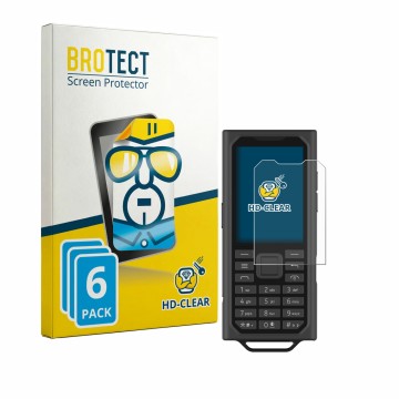 Parte frontal de un envase de producto con el logotipo de la marca BROTECT. Al lado se muestra el dispositivo HMD Terra M con 