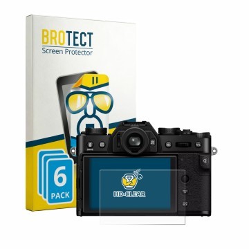 Parte frontale di una confezione del prodotto con il logo del marchio BROTECT. Accanto è raffigurato il dispositivo Fujifilm X