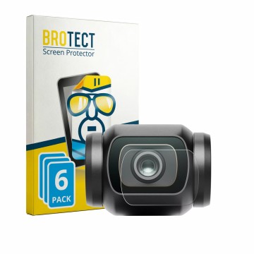 Face avant d’un emballage produit avec le logo de la marque BROTECT. À côté, l’appareil DJI Osmo Pocket 4 (Lentille) est repré