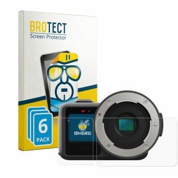 Front side of a product packaging with the brand logo BROTECT. Next to it is the device GoPro Mission 1 Pro ILS shown with the