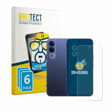 Parte frontal de un envase de producto con el logotipo de la marca BROTECT. Al lado se muestra el dispositivo Vivo V70 FE (Fro
