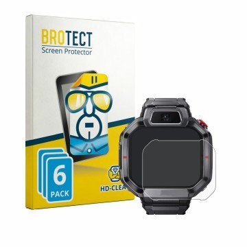 Front side of a product packaging with the brand logo BROTECT. Next to it is the device Huawei Watch Kids X1 Pro shown with th