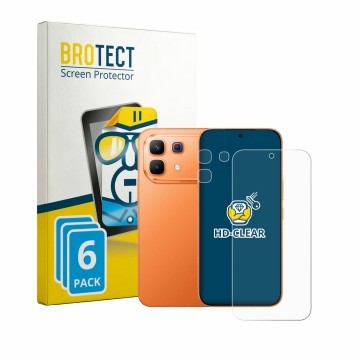 Parte frontal de un envase de producto con el logotipo de la marca BROTECT. Al lado se muestra el dispositivo Infinix Note 60 