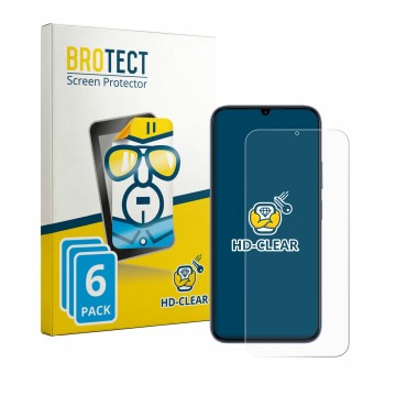 Front side of a product packaging with the brand logo BROTECT. Next to it is the device realme C100x shown with the correspond