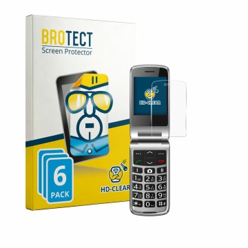 Vorderseite einer Produktverpackung mit dem Markenlogo BROTECT. Daneben ist das Gerät bea-fon SL645 mit dem zugehörigen Displa