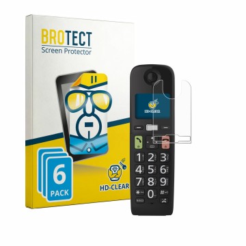Front side of a product packaging with the brand logo BROTECT. Next to it is the device Panasonic KX-TGU130 shown with the cor