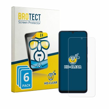 Parte frontal de un envase de producto con el logotipo de la marca BROTECT. Al lado se muestra el dispositivo Infinix Hot 60i 