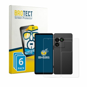 Parte frontal de un envase de producto con el logotipo de la marca BROTECT. Al lado se muestra el dispositivo Sony Xperia 1 VI