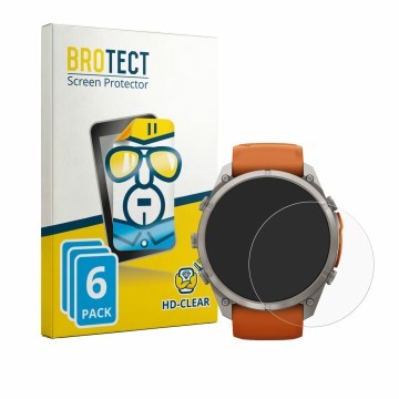 Parte frontal de un envase de producto con el logotipo de la marca BROTECT. Al lado se muestra el dispositivo Garmin Fenix 9 P