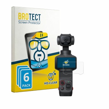 Front side of a product packaging with the brand logo BROTECT. Next to it is the device Insta360 Luna Pro shown with the corre