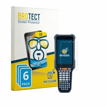 Front side of a product packaging with the brand logo BROTECT. Next to it is the device Datalogic Falcon X60 shown with the co