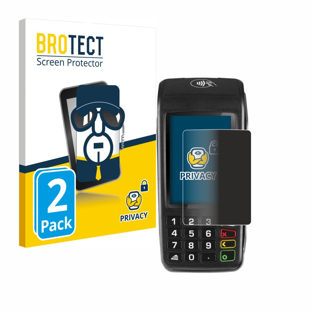 Parte frontale di una confezione del prodotto con il logo del marchio BROTECT. Accanto è raffigurato il dispositivo ingenico M