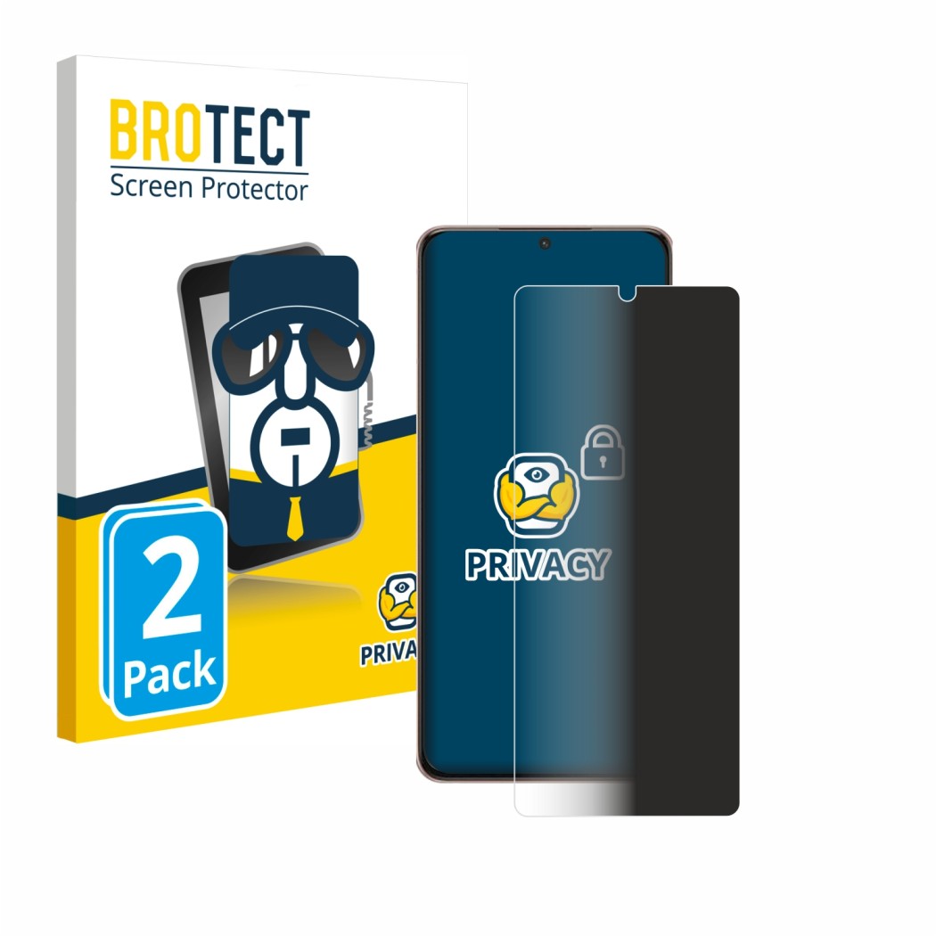 Vorderseite einer Produktverpackung mit dem Markenlogo BROTECT. Daneben ist das Gerät Samsung Galaxy S21 Ultra 5G mit dem zuge