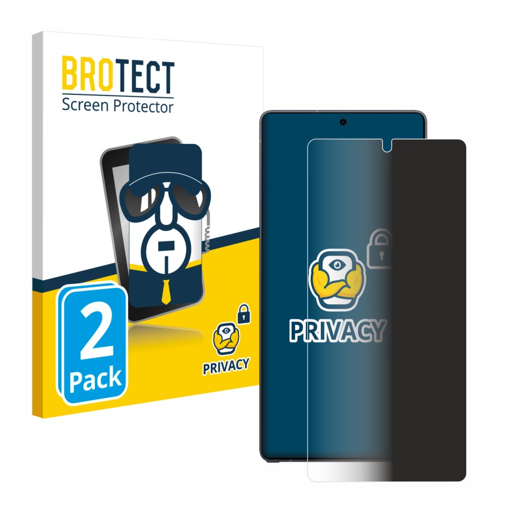 Parte frontal de un envase de producto con el logotipo de la marca BROTECT. Al lado se muestra el dispositivo Samsung Galaxy S