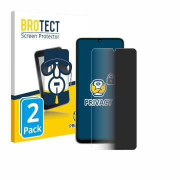 Parte frontal de un envase de producto con el logotipo de la marca BROTECT. Al lado se muestra el dispositivo Samsung Galaxy M