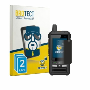 Parte frontal de un envase de producto con el logotipo de la marca BROTECT. Al lado se muestra el dispositivo Uniwa F80S con s