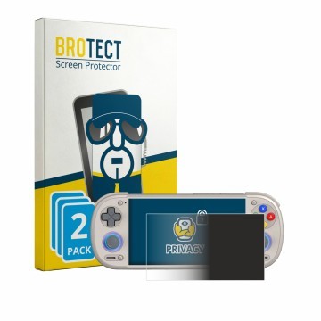 Parte frontal de un envase de producto con el logotipo de la marca BROTECT. Al lado se muestra el dispositivo Retroid Pocket 6