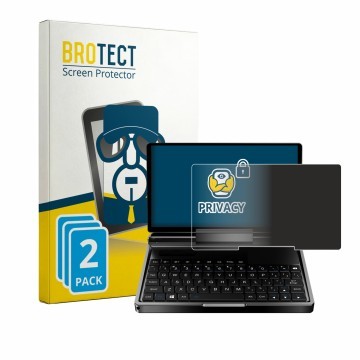 Front side of a product packaging with the brand logo BROTECT. Next to it is the device GPD MicroPC 2 shown with the correspon