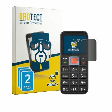 Front side of a product packaging with the brand logo BROTECT. Next to it is the device Easyfone Prime A5 shown with the corre