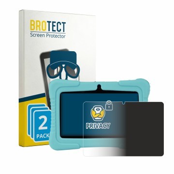 Vorderseite einer Produktverpackung mit dem Markenlogo BROTECT. Daneben ist das Gerät SaveFamily Kids Tablet 7