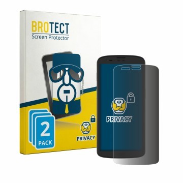 Vorderseite einer Produktverpackung mit dem Markenlogo BROTECT. Daneben ist das Gerät Zebra TC201 mit dem zugehörigen Displays