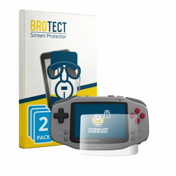 Front side of a product packaging with the brand logo BROTECT. Next to it is the device AYANEO KONKR Pocket Advance shown with