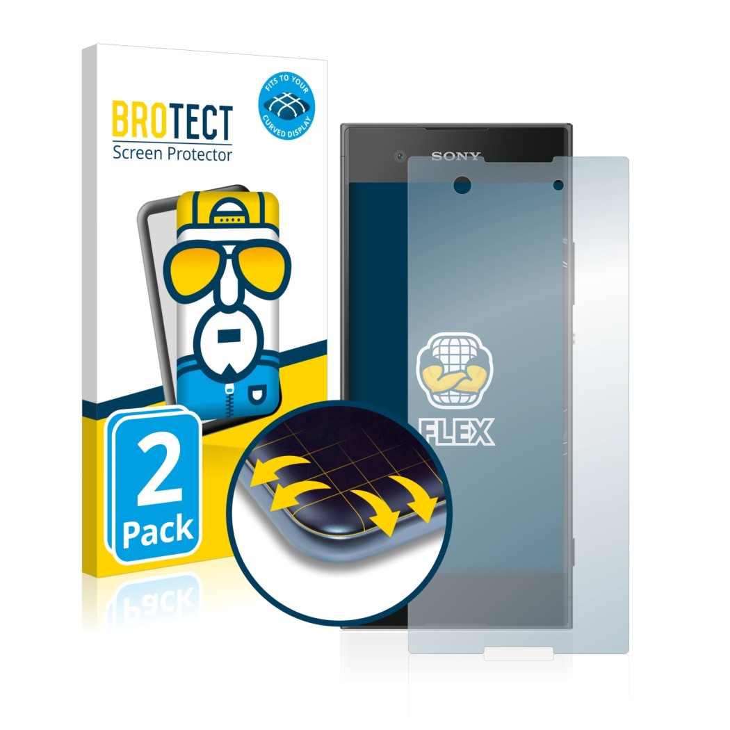Face avant d’un emballage produit avec le logo de la marque BROTECT. À côté, l’appareil Sony Xperia XA1 est représenté avec la
