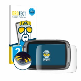 Front side of a product packaging with the brand logo BROTECT. Next to it is the device TomTom Rider 550 shown with the corres