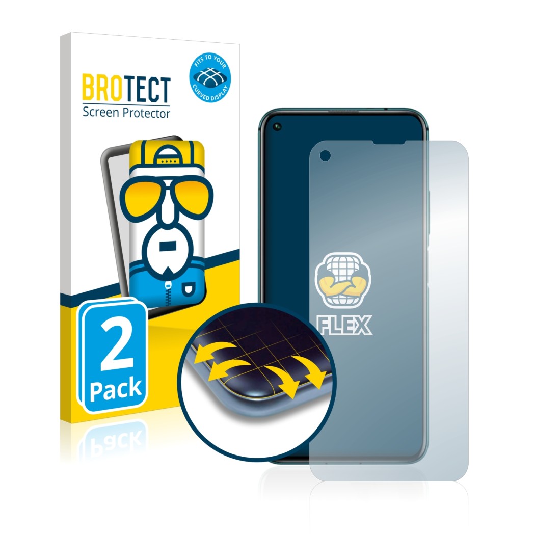 Front side of a product packaging with the brand logo BROTECT. Next to it is the device Honor 20 Pro shown with the correspond