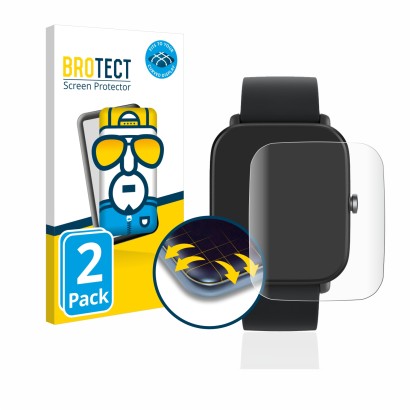 Parte frontale di una confezione del prodotto con il logo del marchio BROTECT. Accanto è raffigurato il dispositivo Huami Amaz