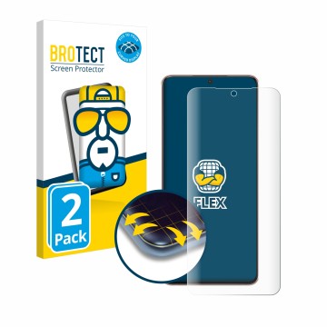 Face avant d’un emballage produit avec le logo de la marque BROTECT. À côté, l’appareil Samsung Galaxy S21 Plus 5G est représe