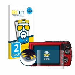 Face avant d’un emballage produit avec le logo de la marque BROTECT. À côté, l’appareil Olympus OM System Tough TG-7 est repré