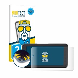 Front side of a product packaging with the brand logo BROTECT. Next to it is the device BMW ConnectedRide Navigator shown with