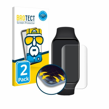 Vorderseite einer Produktverpackung mit dem Markenlogo BROTECT. Daneben ist das Gerät Xiaomi Smart Band 8 Active mit dem zugeh