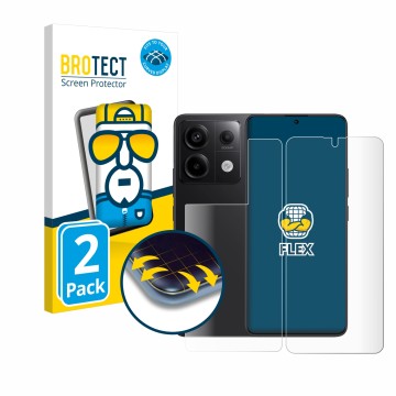 Front side of a product packaging with the brand logo BROTECT. Next to it is the device Xiaomi Redmi Note 13 Pro 5G (Front+Bac