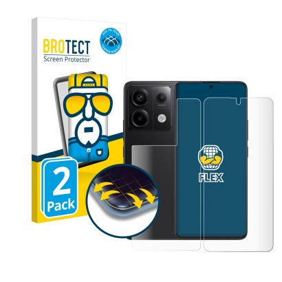 Front side of a product packaging with the brand logo BROTECT. Next to it is the device Xiaomi Redmi Note 13 Pro 5G (Front+Bac