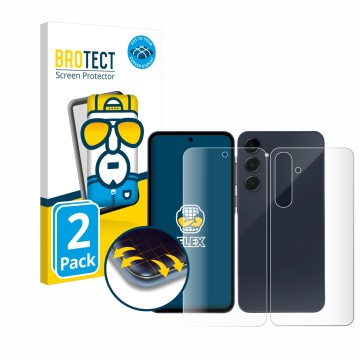 Parte frontal de un envase de producto con el logotipo de la marca BROTECT. Al lado se muestra el dispositivo Samsung Galaxy A