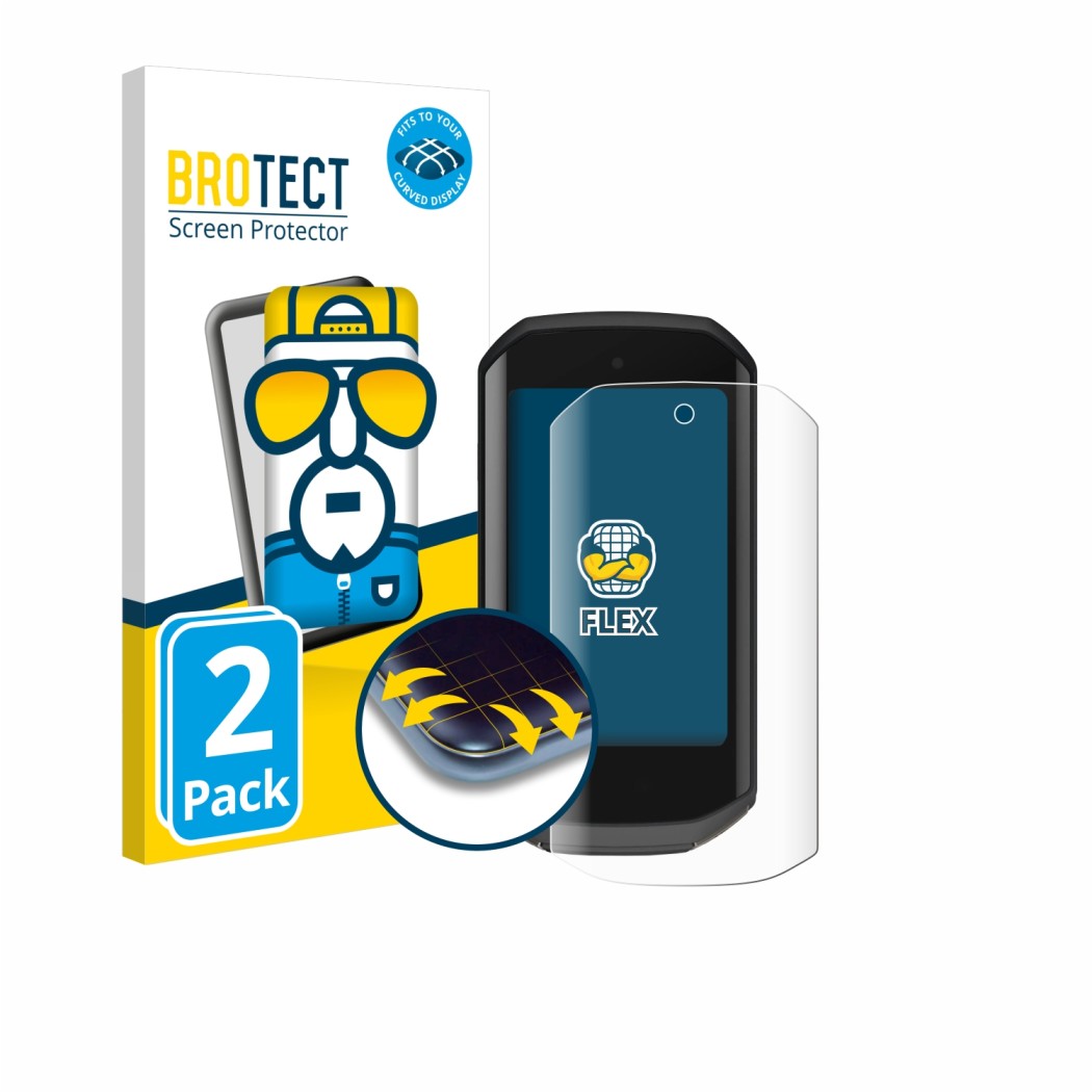 Face avant d’un emballage produit avec le logo de la marque BROTECT. À côté, l’appareil Garmin Edge 1050 est représenté avec l