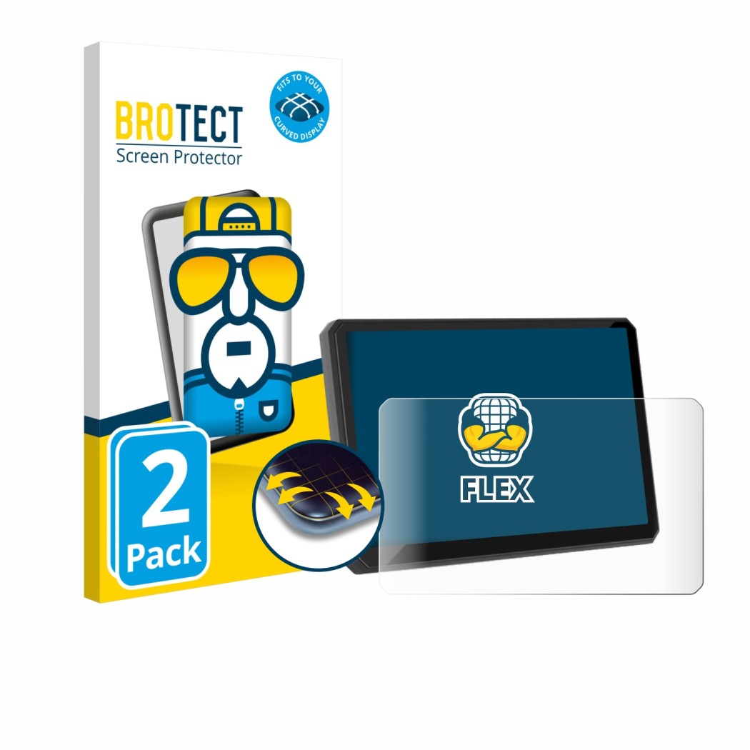 Front side of a product packaging with the brand logo BROTECT. Next to it is the device Carpuride W702BS 7