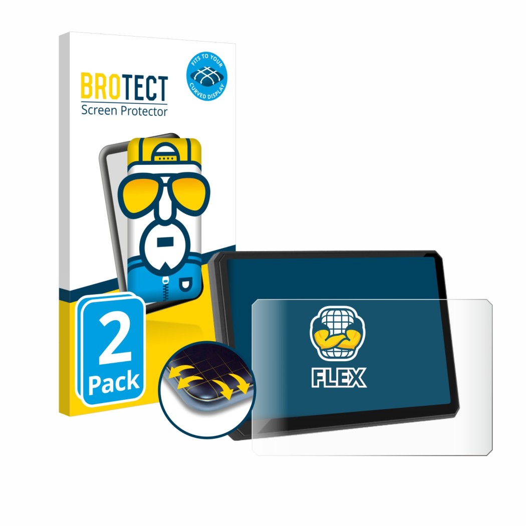 Front side of a product packaging with the brand logo BROTECT. Next to it is the device Carpuride W502BS 5