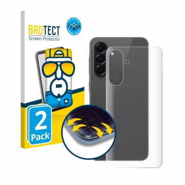 Front side of a product packaging with the brand logo BROTECT. Next to it is the device Samsung Galaxy A56 5G (Back) shown wit