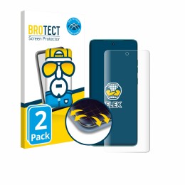 Front side of a product packaging with the brand logo BROTECT. Next to it is the device Motorola Edge 60 Fusion shown with the